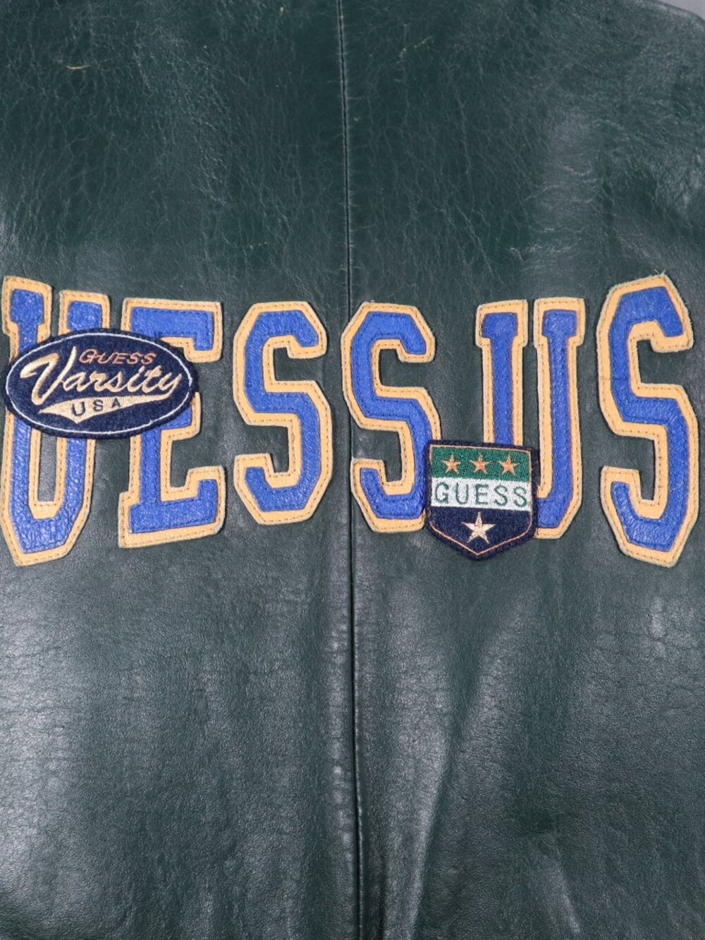 Vintage GUESS Leather Varsity Bomber Jacket Size XL Rare - Picture 9 of 13
